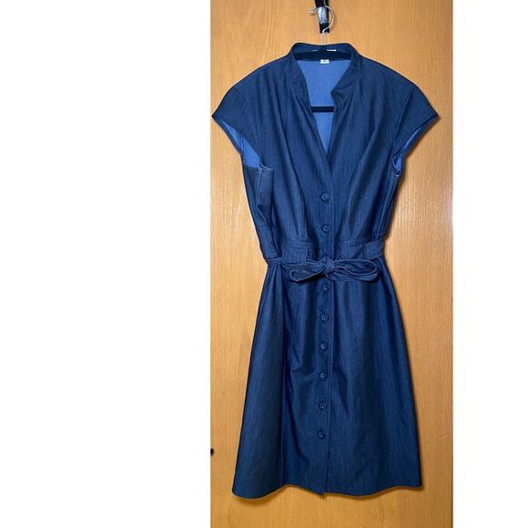 Calvin Klein - Dark Blue Denim Dress with Tie Belt - 12Petite - Picture 4 of 14